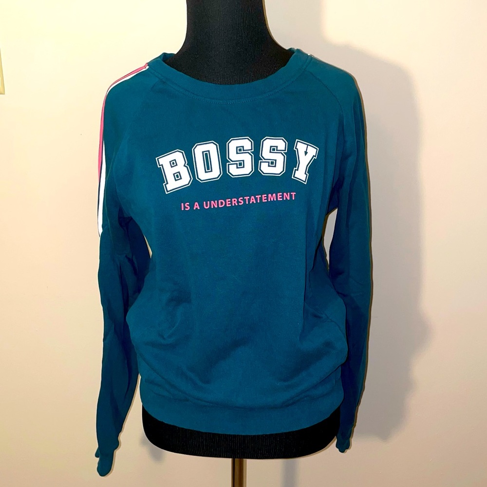 Joe Boxer Bossy sweatshirt green pink white Medium long sleeves cozy statement